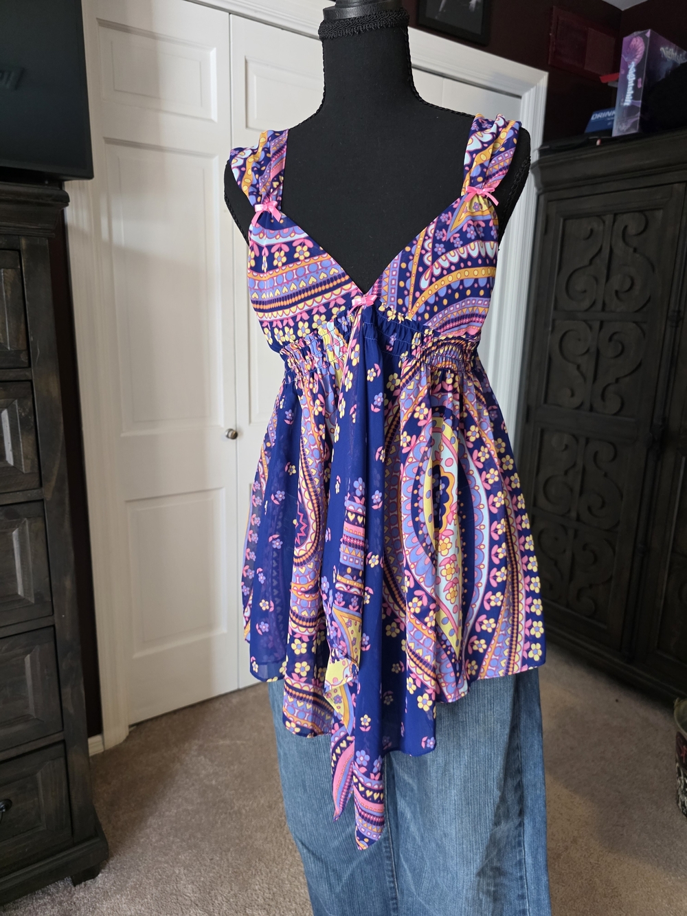 Betsey Johnson Intimates Babydoll Lingerie Set Medium Psychedelic Floral Y2K